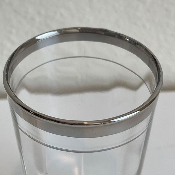 Macbeth-Evans Glass Company Optic Rib Silver Platinum Rim Juice Glasses set of 2 - Picture 2 of 7